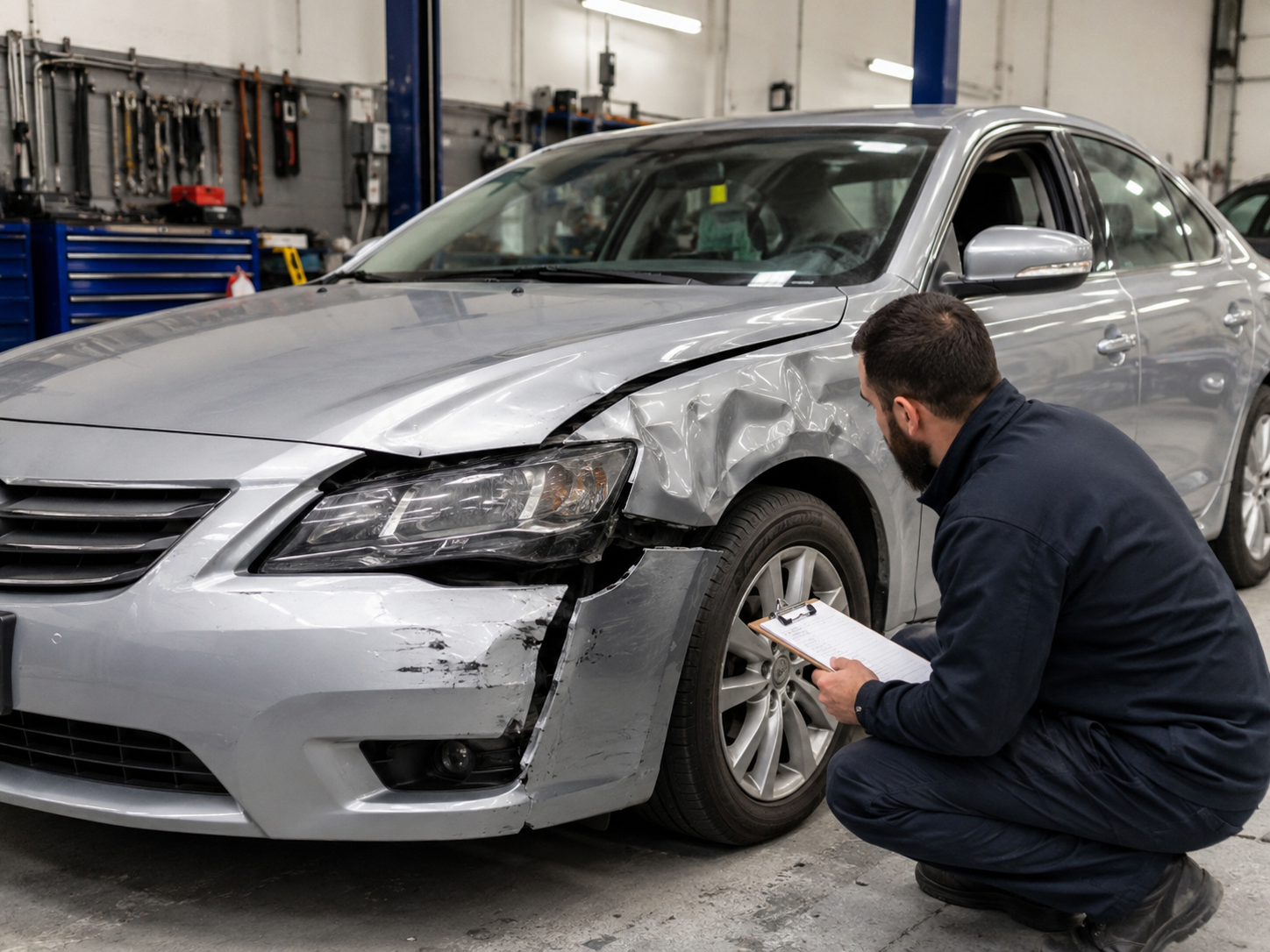 Collision damage review with repair technician