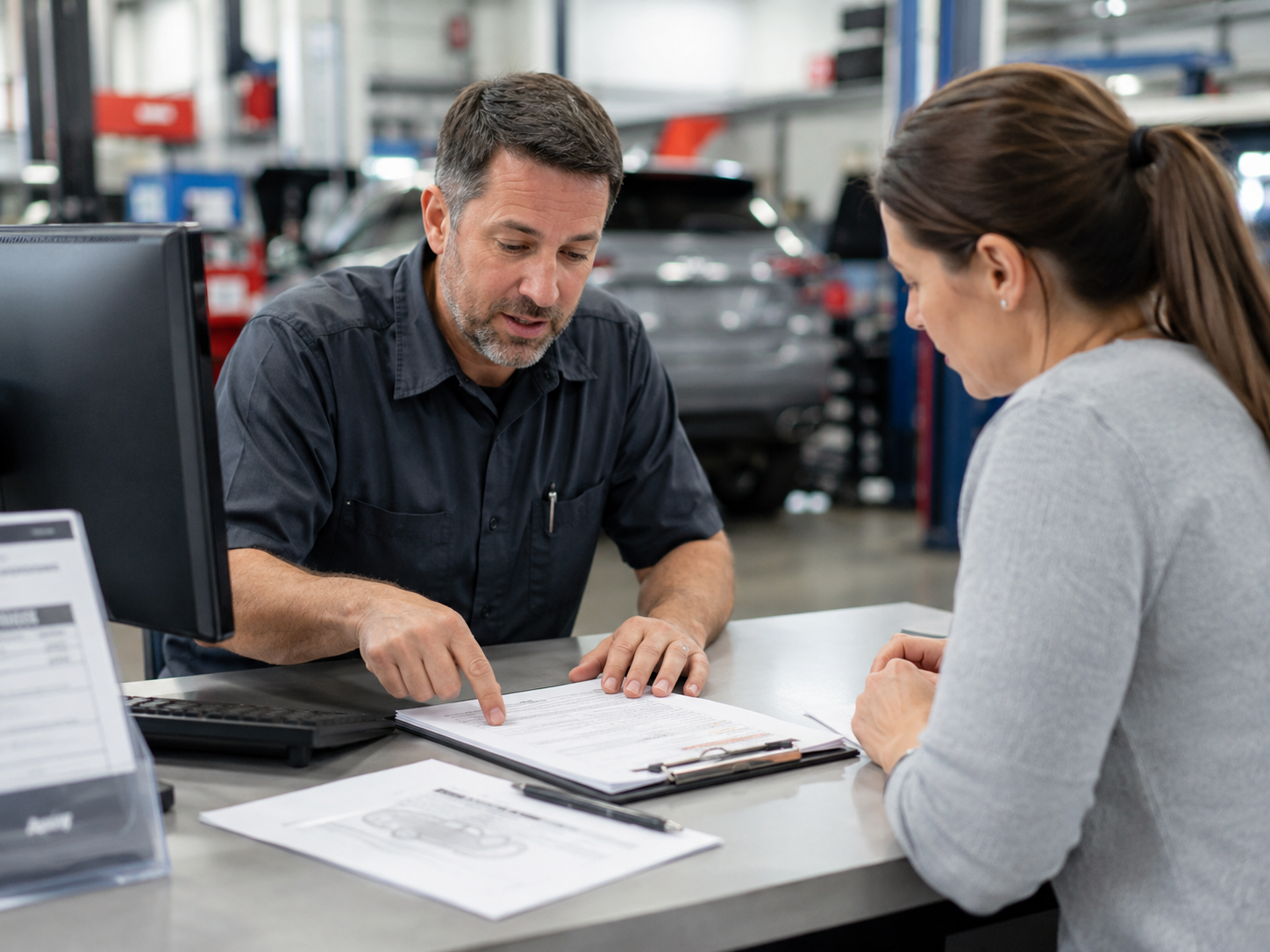 Advisor showing claim details on tablet to customer