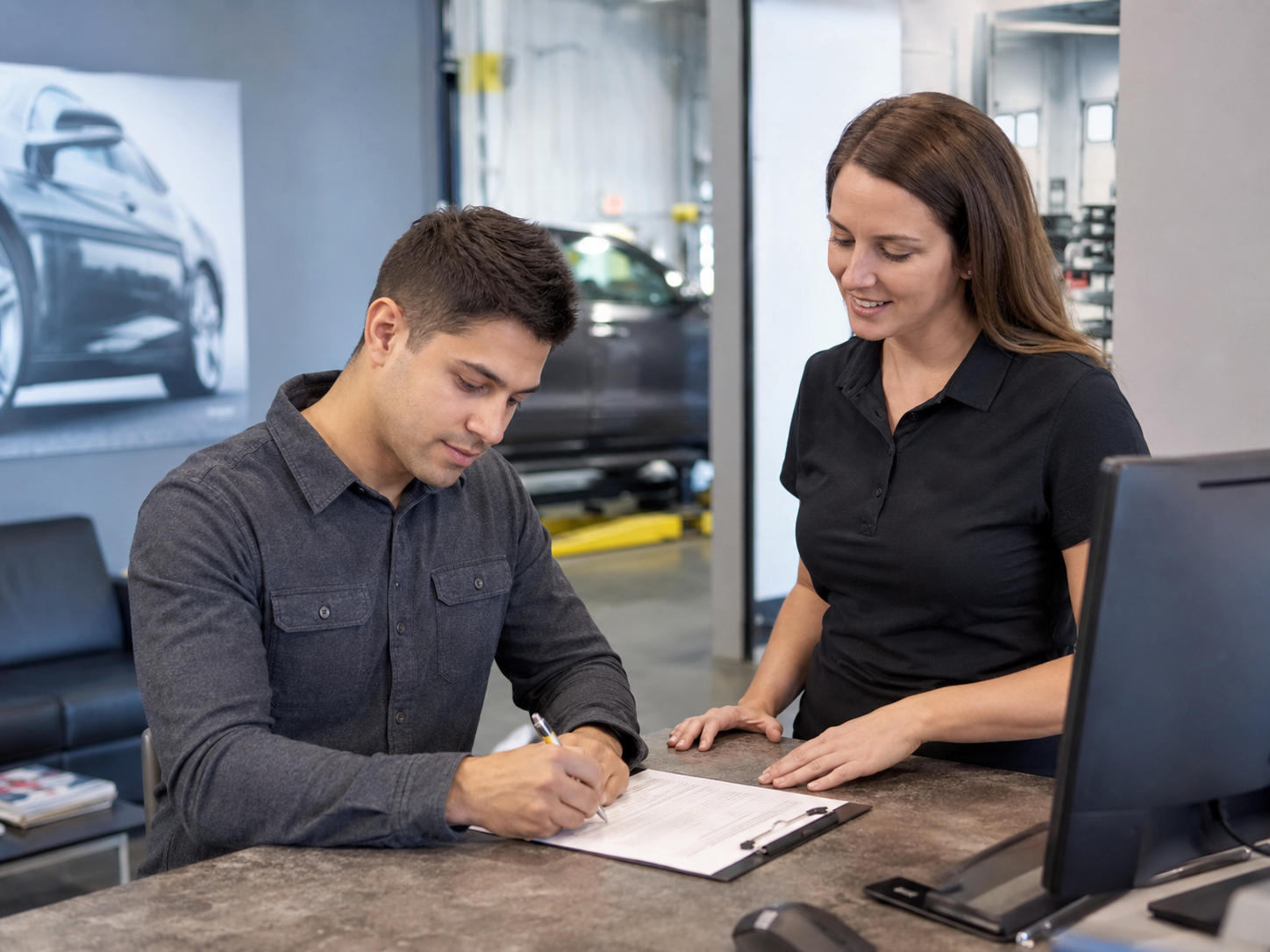 Customer and advisor reviewing claim documents